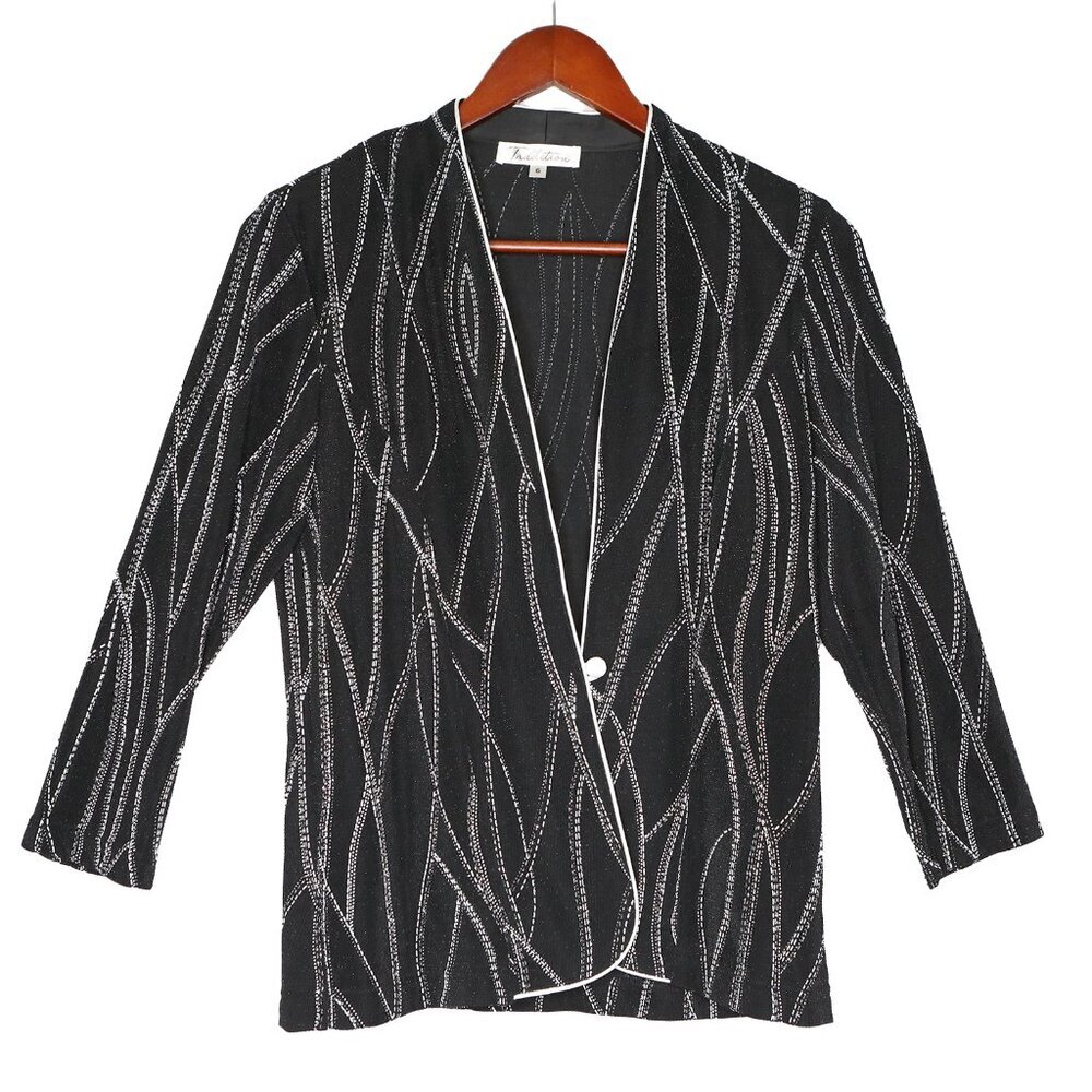 Vintage Traditions Glitter Jacket & Sleeveless Blouse Top Stretch Black Silver - Picture 5 of 15